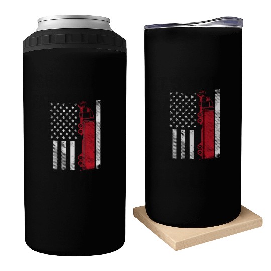 US American Flag Semi Truck Driver 18 Wheeler Can Coolers