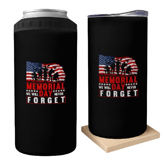 Memorial Day American Flag Soldiers Patriotic US Can Coolers