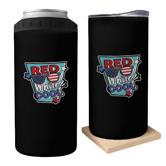 White Cool America American Flag 4th Of July Can Coolers