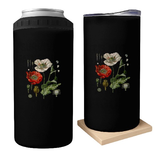 Red Poppy flower Botanical Poppies Red Poppy Can Coolers