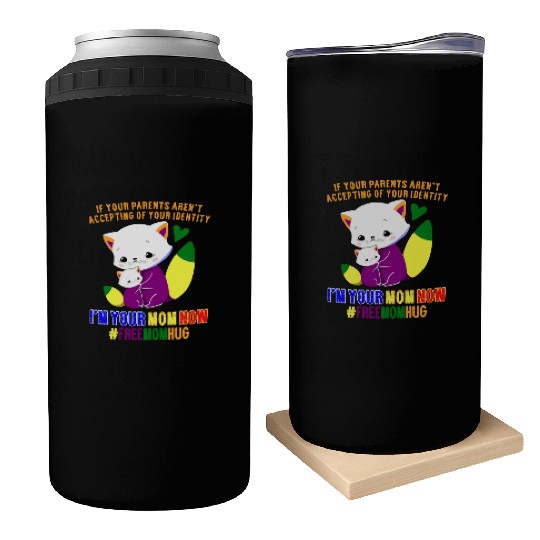 Free Mom Hugs Proud Mama Cat and Kitten Pride Can Coolers