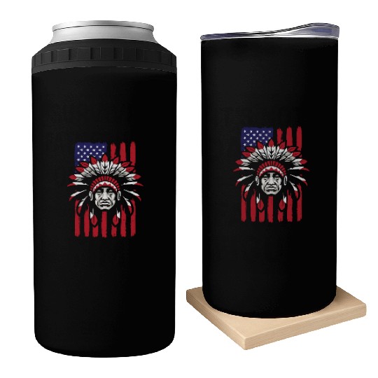 Native American Chief US Flag Indian Can Coolers