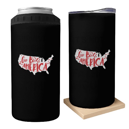 God Bless America USA Map Patriotic 4th of Julygod Can Coolers