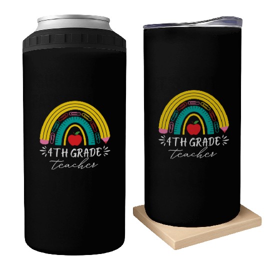 4th grade teacher back to school rainbow pencil Can Coolers