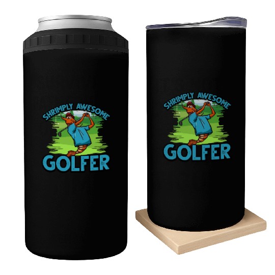 Funny Shrimp/Prawn Pun Golfer. Shrimply Awesome Can Coolers