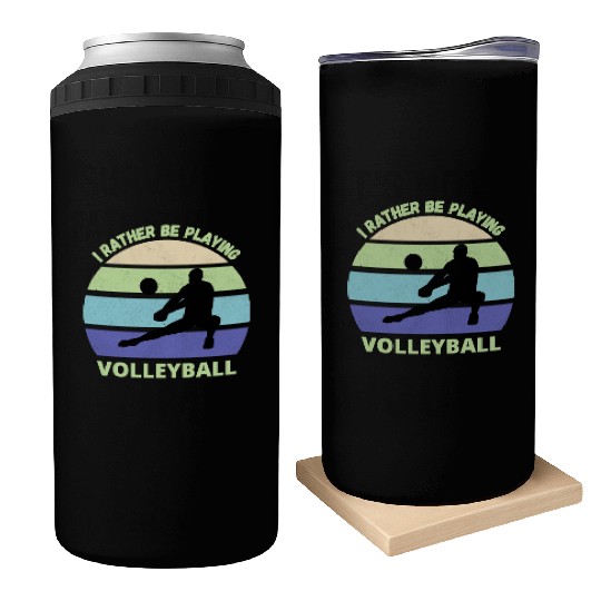 I rather be playing volleyball retro sunset Can Coolers