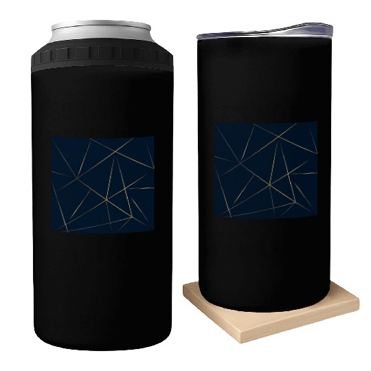 Luxury Gold Navy Blue Geometric Polygon Can Coolers
