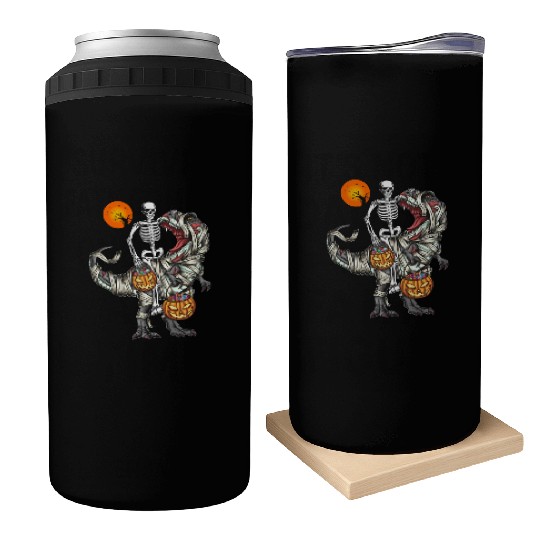 Skeleton Riding Mummy Dinosaur Halloween Gifts Can Coolers