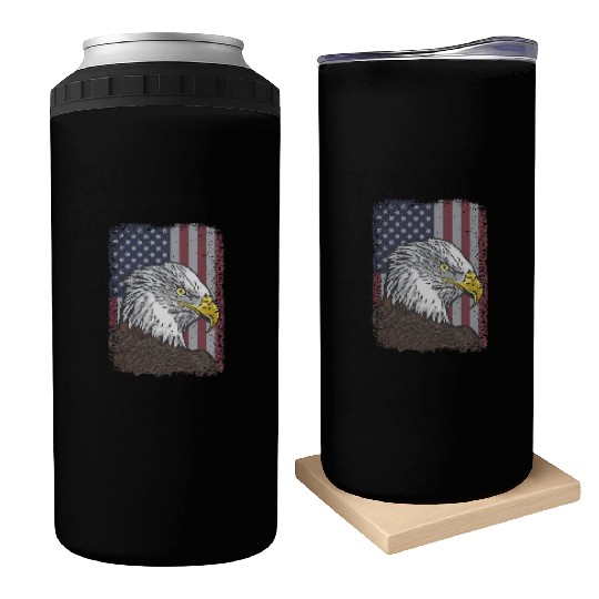Bald Eagle - American Flag - Patriotic Can Coolers