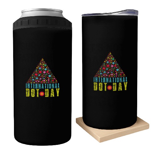 Colorful Triangle Pattern International Dot Day Can Coolers
