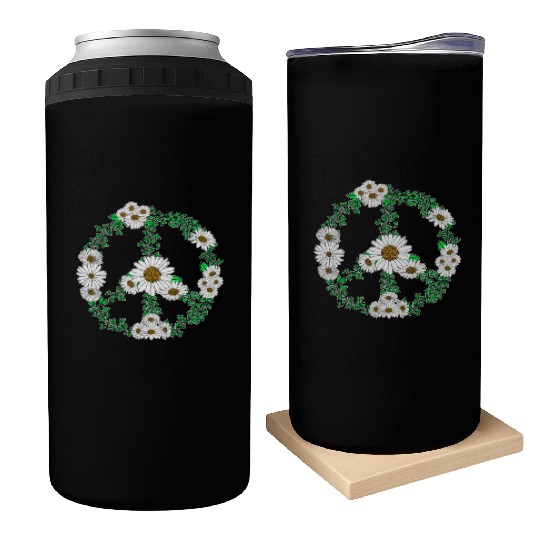 Daisy Peace Sign Wildflower Gardener Hippie Can Coolers