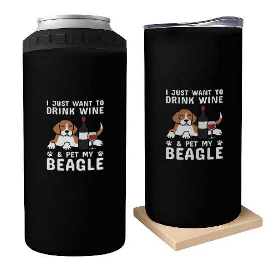 Drink Wine And Pet My Beagle Can Coolers