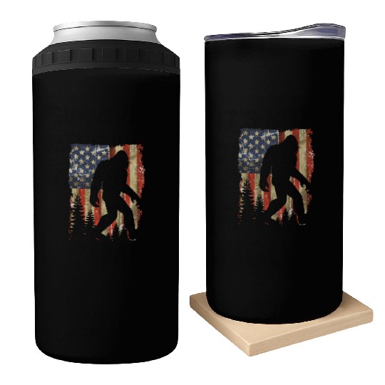 Bigfoot Believe Sasquatch American Flag Silhouette Can Coolers