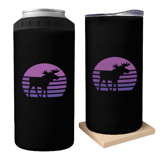 Moose In Sunset Retro Moose Wildlife Nature Can Coolers