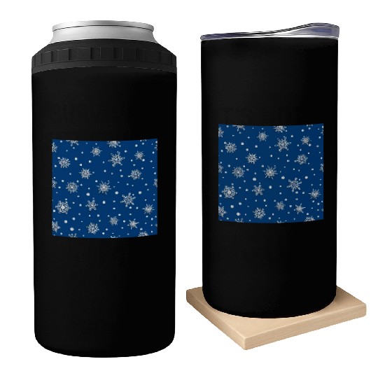 Modern Navy Blue Snowflakes Pattern Can Coolers