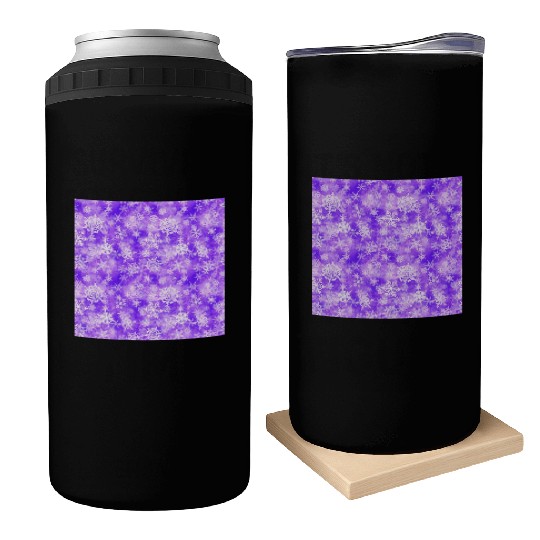 Purple White Snowflakes Pattern Can Coolers