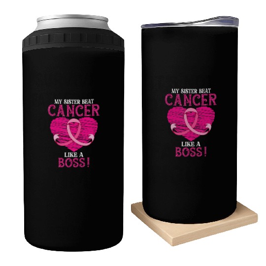 My Sister Beat Breast Cancer Pink Ribbon Can Coolers