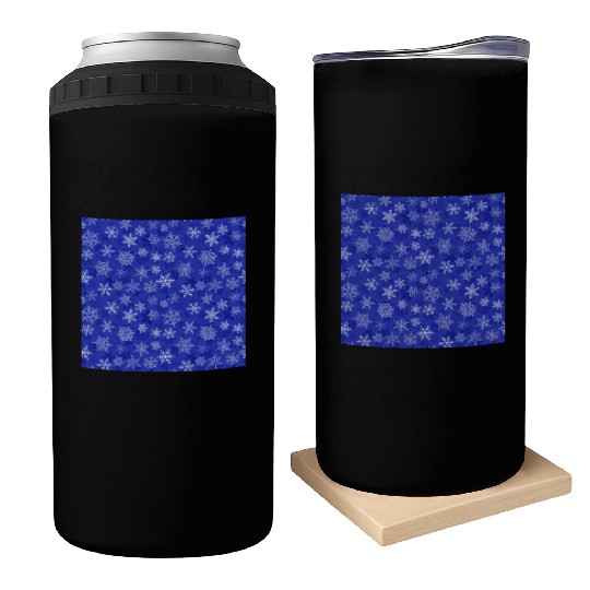 Pretty Navy Blue Snowflakes Pattern Can Coolers