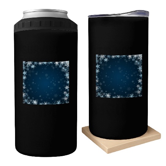 Navy Blue White Snowflakes Pattern Can Coolers