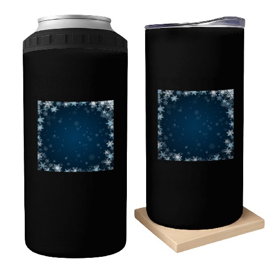 Navy Blue White Snowflakes Pattern Can Coolers