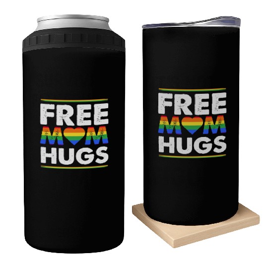 Free Mom Hugs Rainbow Parade Pride Month LGBTQ Can Coolers