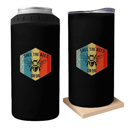 Save the Bees or Die Can Coolers Retro Beekeeper Can Coolers