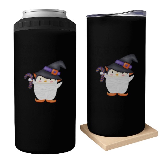 Halloween Penguin in a mummy costume Can Coolers