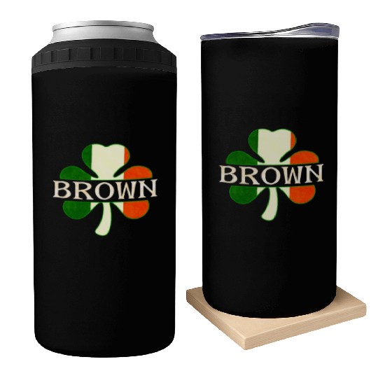 Brown Irish Surname Ireland Flag Shamrock Can Coolers