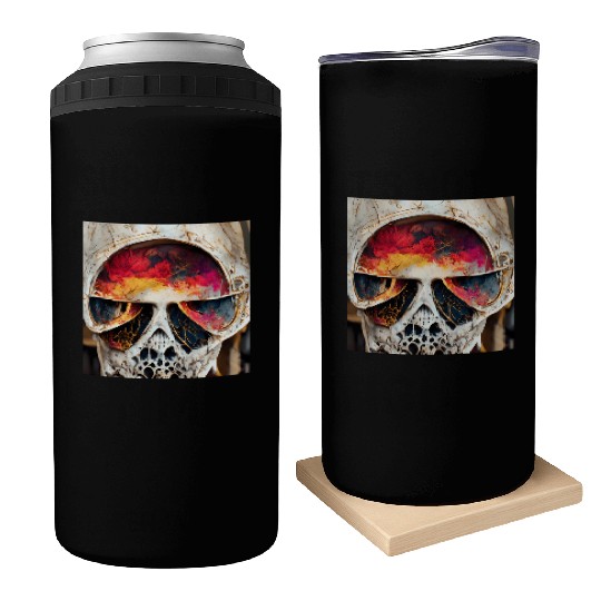 Extremely Realistic Skull in Abstract Art Can Coolers