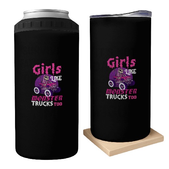 Girls Like Monster Trucks Grim Reaper Halloween Can Coolers