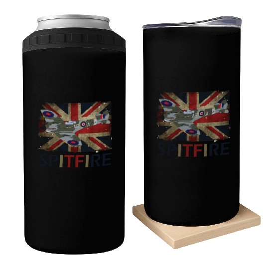Spitfire WW2 Fighter Aircraft Airplane Union Jack Can Coolers