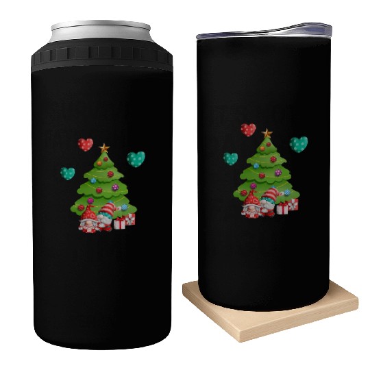 christmas is love, gnomes, christmas tree, love Can Coolers