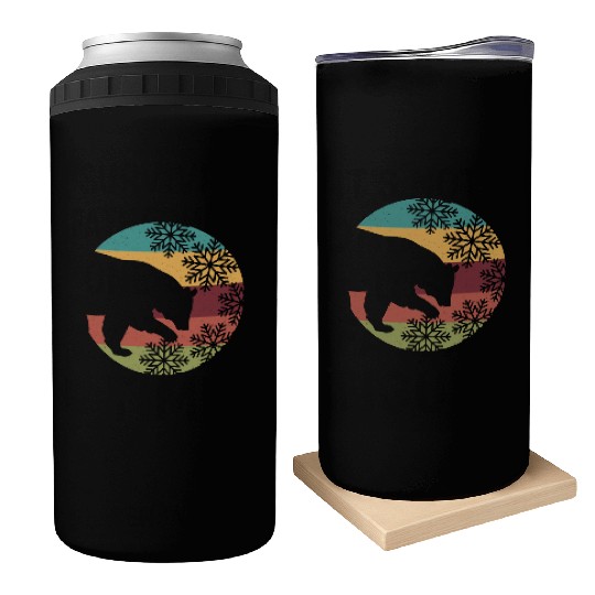 Retro Christmas Bear and Snowflakes for Bear lover Can Coolers