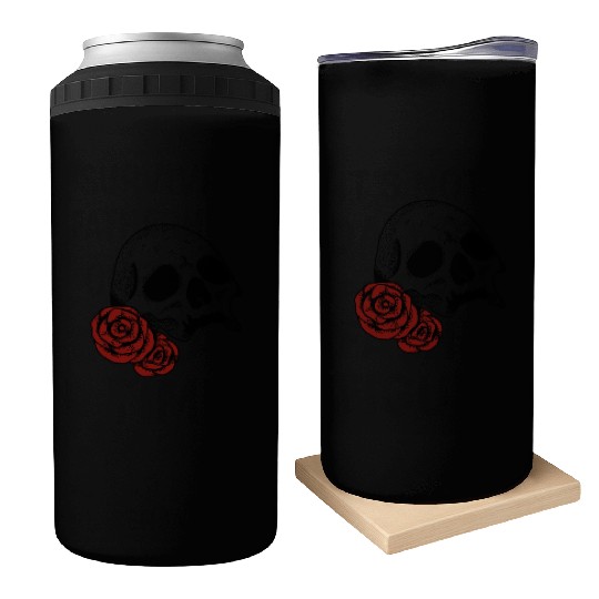 Skull with red Roses | Skull | Bones | Halloween Can Coolers