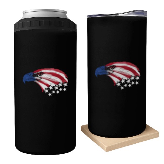 Bald Eagle US Flag Colors Patriotic 4th Of July Can Coolers