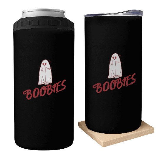 Surprised ghost loves boobies, Boo halloween Can Coolers