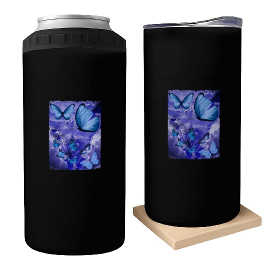 Blue Butterflies Lightning Butterfly Lover Can Coolers