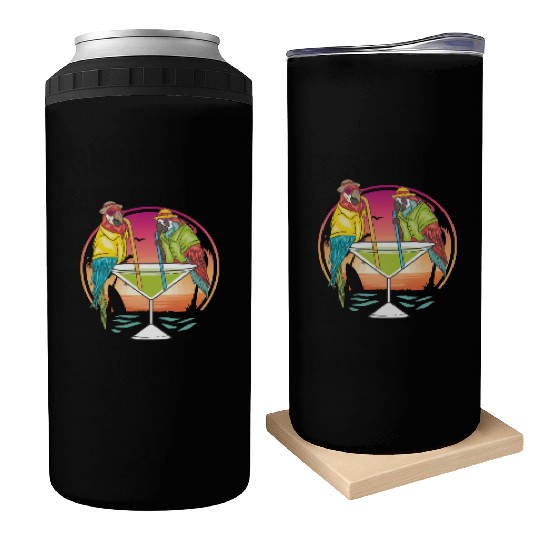 Parrots Drinking Margarita Hawaiian Birds Gift Can Coolers
