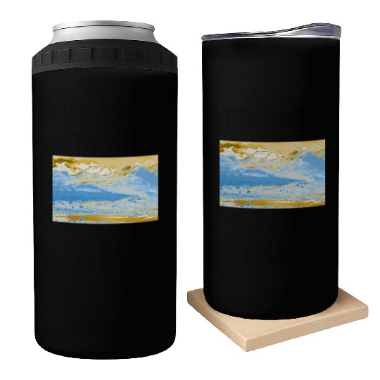 Golden Blue Mountain Lake Can Coolers