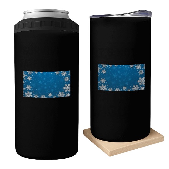 Winter Snowflakes Navy Blue Pattern Can Coolers