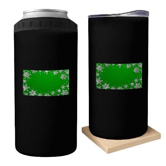 Winter Snowflakes Green White Can Coolers