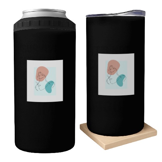 beige minimalist woman line art Can Coolers