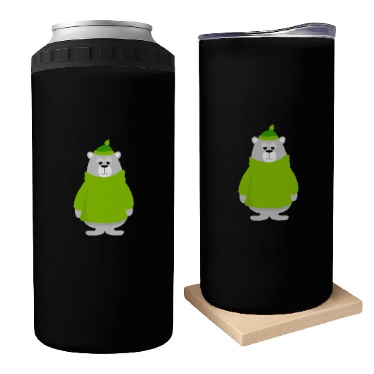 Green teddy bear lover Can Coolers