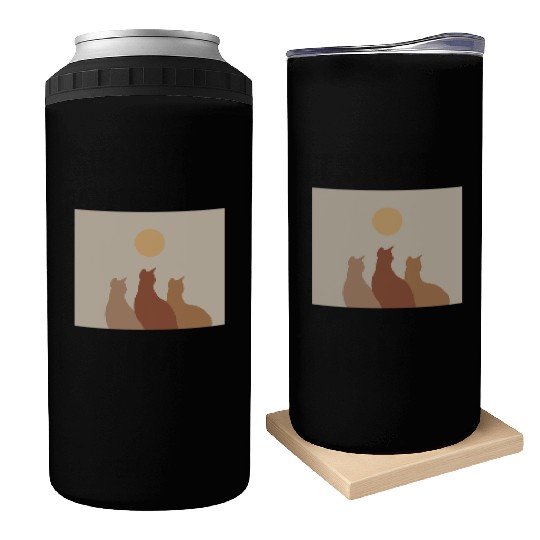 Abstract Boho Cats Relaxed Aesthetic Beige Minimal Can Coolers