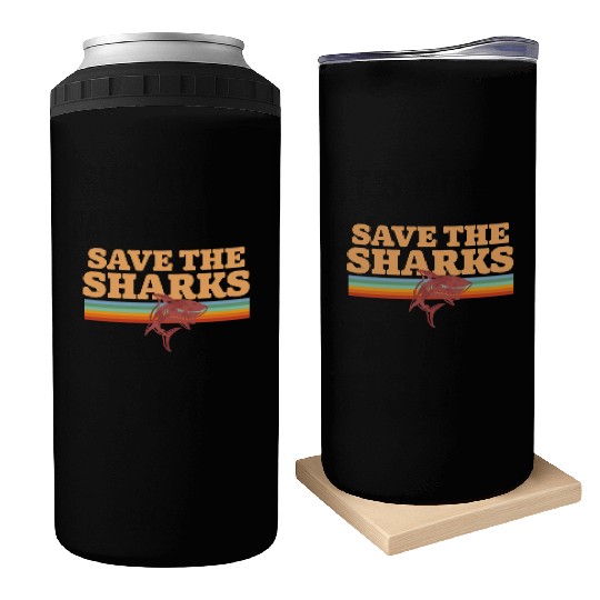 Retro Vintage Shark Save The Sharks Awareness Can Coolers