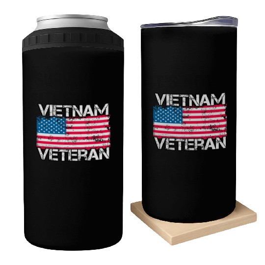 Vietnam Veteran Vintage Us Flag Military Vet Can Coolers