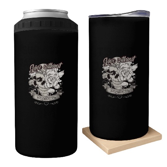 Love With No Regrets Skull With Roses Gift Can Coolers