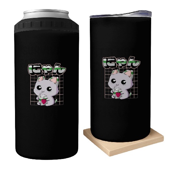 Demiromantic Pride Kawaii Cat Strawberry Milk Can Coolers