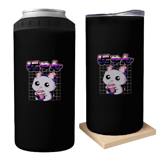 Genderfluid Pride Kawaii Cat Strawberry Milk Can Coolers