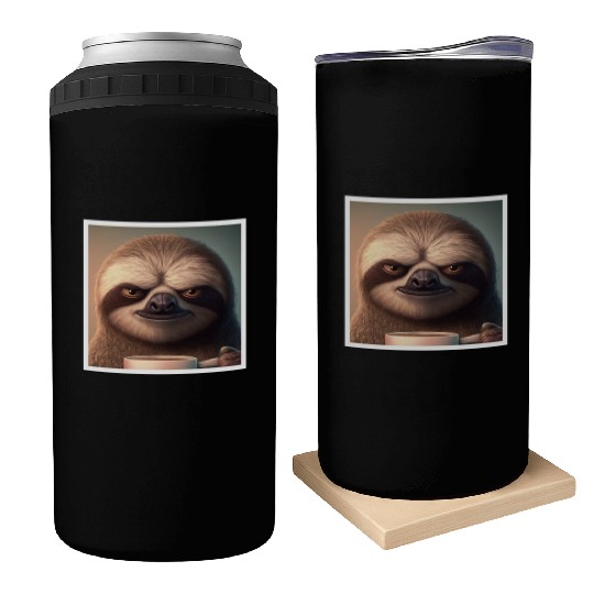 3d Sloth grumpy Coffee I hate people good morning Can Coolers